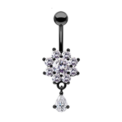 [BKS-BDC583-1.6-10-5] Steel 316L Black Ti-PVD Coated Belly Button Banana in Fashion Design - CC Crystal Clear -14GA(1.6mm)  
