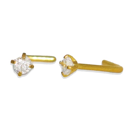 Steel 316L L Shaped Nose Spiral Gold Ti-PVD Coated  with Prong Setting Round Stone - 20GA(0.8mm)