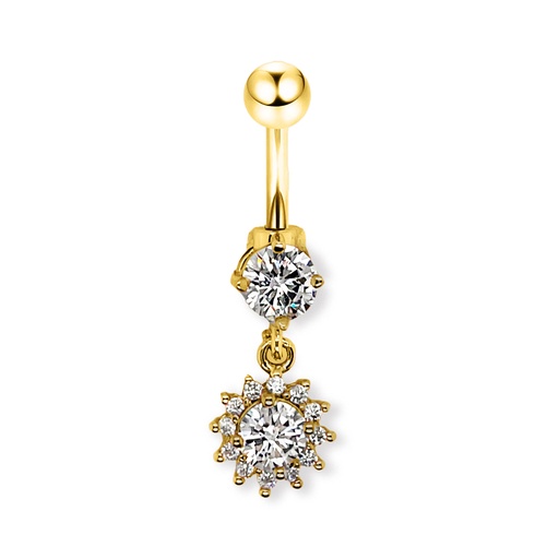 [GDS-BDC389-1.6-10-5] Steel 316L Gold Ti-PVD Coated Belly Button Banana in Fashion Design - CC Crystal Clear -14GA(1.6mm)    