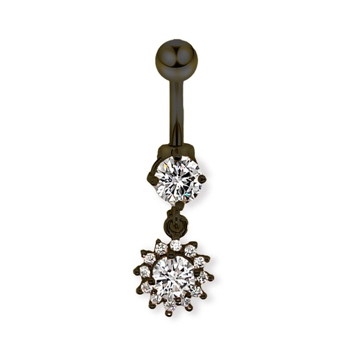 [BKS-BDC389-1.6-10-5] Steel 316L Black Ti-PVD Coated Belly Button Banana in Fashion Design - CC Crystal Clear -14GA(1.6mm)    