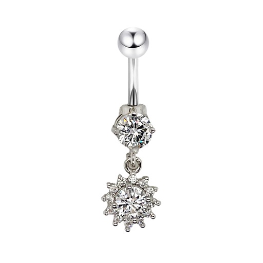 [S-BDC389-1.6-10-5] Steel 316L Belly Button Banana in Fashion Design - CC Crystal Clear -14GA(1.6mm)    