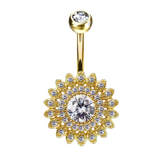 [GDS-BNC326-1.6-10-5S] Steel 316L Gold Ti-PVD Coated Belly Button Banana in Fashion Design - CC Crystal Clear 