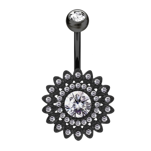 [BKS-BNC326-1.6-10-5S] Steel 316L Black PVD Titanium Coated Belly Button Banana in Fashion Design - CC Crystal Clear -14GA(1.6mm)  
