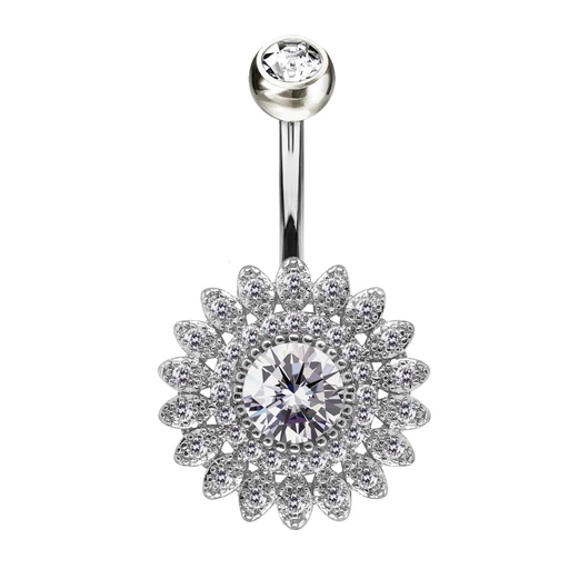 [S-BNC326-1.6-10-5S] Steel 316L Belly Button Banana in Fashion Design - CC Crystal Clear -14GA(1.6mm)  