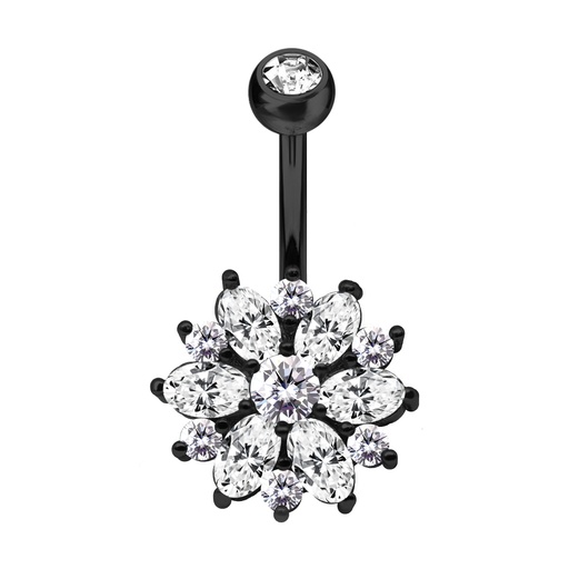 [BKS-BNC324-1.6-10-5S] Steel 316L Black PVD Titanium Coated Belly Button Banana in Fashion Design - CC Crystal Clear -14GA(1.6mm)  
