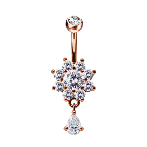 [RGS-BDC374-1.6-10-5S] Steel 316L Rose Gold PVD Titanium Coated Belly Button Banana in Fashion Design - CC Crystal Clear -14GA(1.6mm)    