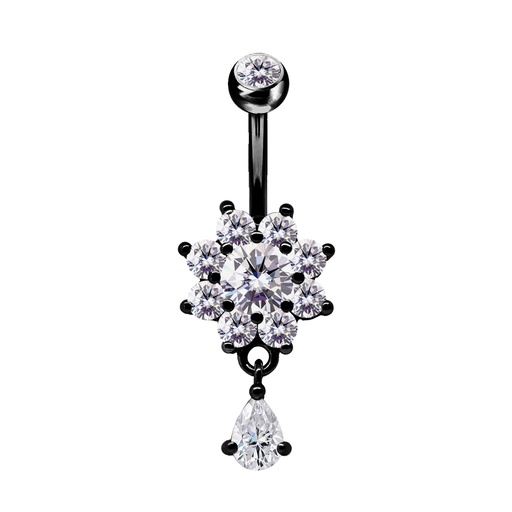 [BKS-BDC374-1.6-10-5S] Steel 316L Black PVD Titanium Coated Belly Button Banana in Fashion Design - CC Crystal Clear -14GA(1.6mm)    