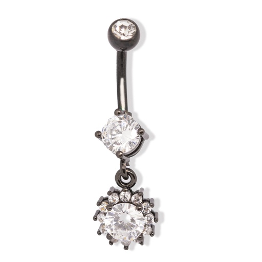 [BKS-BDC403-1.6-10-5S] Steel 316L Black PVD Titanium Coated Belly Button Banana in Fashion Design - CC Crystal Clear -14GA(1.6mm)     