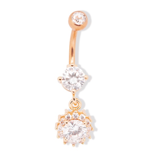 [RGS-BDC403-1.6-10-5S] Steel 316L Rose Gold PVD Titanium Coated Belly Button Banana in Fashion Design - CC Crystal Clear -14GA(1.6mm)      