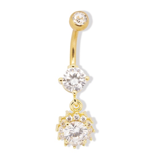[GDS-BDC403-1.6-10-5S] Steel 316L Gold PVD Titanium Coated Belly Button Banana in Fashion Design - CC Crystal Clear -14GA(1.6mm)      