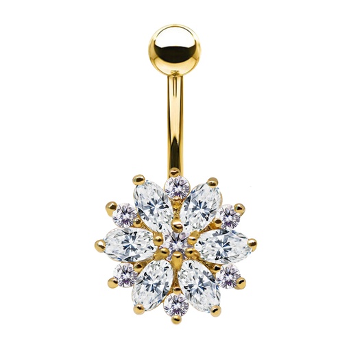 [GDS-BNC479-1.6-10-5] Steel 316L Gold Ti-PVD Coated Belly Button Banana in Fashion Design - CC Crystal Clear -14GA(1.6mm)  