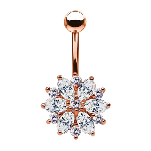 [RGS-BNC479-1.6-10-5] Steel 316L Rose Gold Ti-PVD Coated Belly Button Banana in Fashion Design - CC Crystal Clear -14GA(1.6mm)  