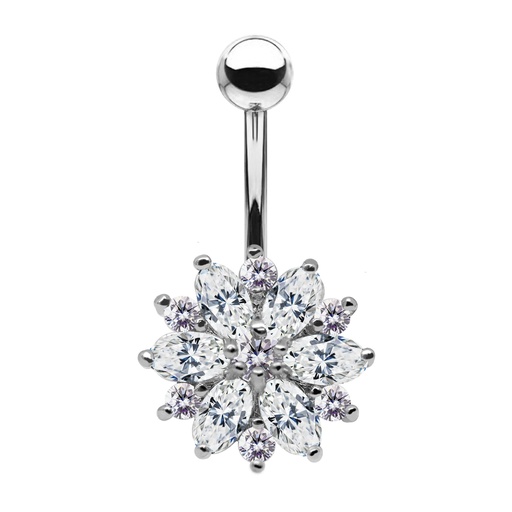 [S-BNC479-1.6-10-5] Steel 316L Belly Button Banana in Fashion Design - CC Crystal Clear -14GA(1.6mm)   
