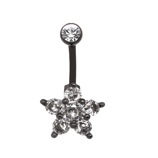 [BKS-BNC482-1.6-10-5S] Steel 316L Black PVD Titanium Coated Belly Button Banana in Fashion Design - CC Crystal Clear -14GA(1.6mm)     