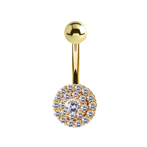 [GDS-BNC478-1.6-10-5] Steel 316L Gold Ti-PVD Coated Belly Button Banana in Fashion Design - CC Crystal Clear -14GA(1.6mm)