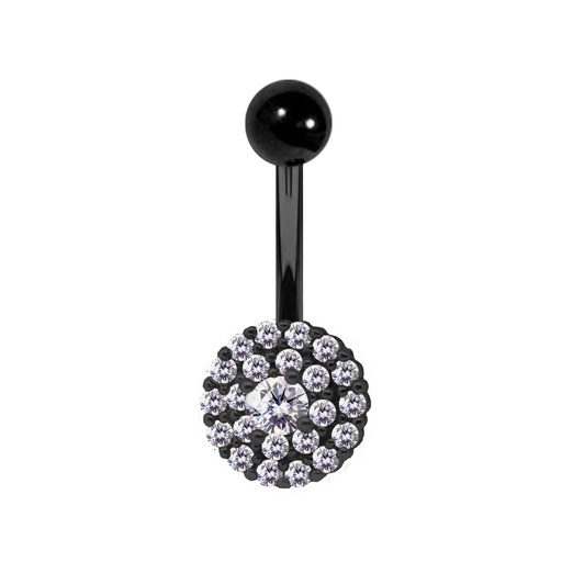 [BKS-BNC478-1.6-10-5] Steel 316L Black Ti-PVD Coated Belly Button Banana in Fashion Design - CC Crystal Clear -14GA(1.6mm)  