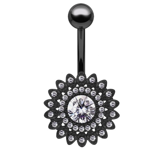[BKS-BNC278-1.6-10-5] Steel 316L Black Ti-PVD Coated Belly Button Banana in Fashion Design - CC Crystal Clear -14GA(1.6mm)  