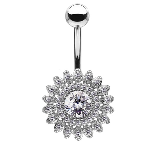 [S-BNC278-1.6-10-5] Steel 316L Belly Button Banana in Fashion Design - CC Crystal Clear -14GA(1.6mm)    