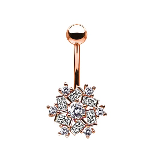 [RGS-BNC267-1.6-10-5] Steel 316L Rose Gold Ti-PVD Coated Belly Button Banana in Fashion Design - CC Crystal Clear -14GA(1.6mm)   