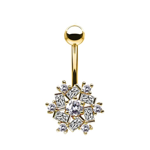 [GDS-BNC267-1.6-10-5] Steel 316L Gold Ti-PVD Coated Belly Button Banana in Fashion Design - CC Crystal Clear