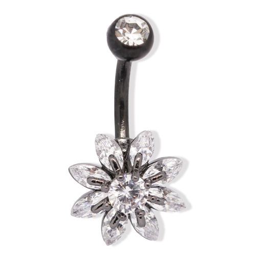 [BKS-BNC318-1.6-10-5S] Steel 316L Black PVD Titanium Coated Belly Button Banana in Fashion Design - CC Crystal Clear -14GA(1.6mm)  