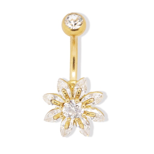 [GDS-BNC318-1.6-10-5S] Steel 316L Gold PVD Titanium Coated Belly Button Banana in Fashion Design - CC Crystal Clear -14GA(1.6mm)   