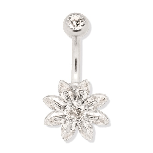 [S-BNC318-1.6-10-5S] Steel 316L Belly Button Banana in Fashion Design - CC Crystal Clear -14GA(1.6mm)