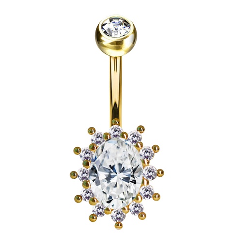 [GDS-BNC325-1.6-10-5S] Steel 316L Gold PVD Titanium Coated Belly Button Banana in Fashion Design - CC Crystal Clear -14GA(1.6mm)