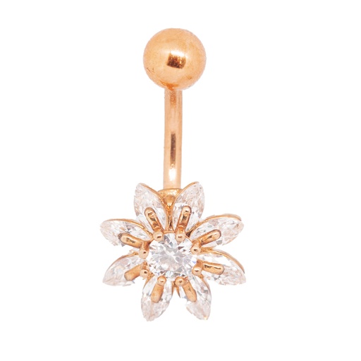 [RGS-BNC272-1.6-10-5] Steel 316L Rose Gold Ti-PVD Coated Belly Button Banana in Fashion Design - CC Crystal Clear -14GA(1.6mm)