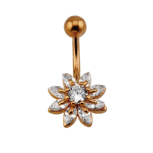 [RGS-BNC272-1.6-10-5] Steel 316L Rose Gold Ti-PVD Coated Belly Button Banana in Fashion Design - CC Crystal Clear 
