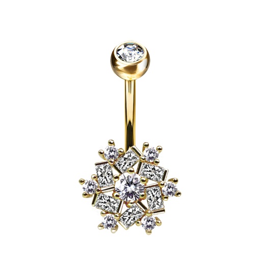 [GDS-BNC319-1.6-10-5S] Steel 316L Gold PVD Titanium Coated Belly Button Banana in Fashion Design - CC Crystal Clear -14GA(1.6mm) 