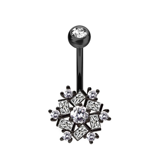 [BKS-BNC319-1.6-10-5S] Steel 316L Black PVD Titanium Coated Belly Button Banana in Fashion Design - CC Crystal Clear -14GA(1.6mm)  