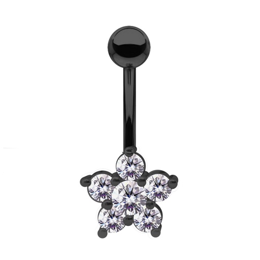 [BKS-BNC355-1.6-10-5] Steel 316L Black Ti-PVD Coated Belly Button Banana in Fashion Design - CC Crystal Clear -14GA(1.6mm)   