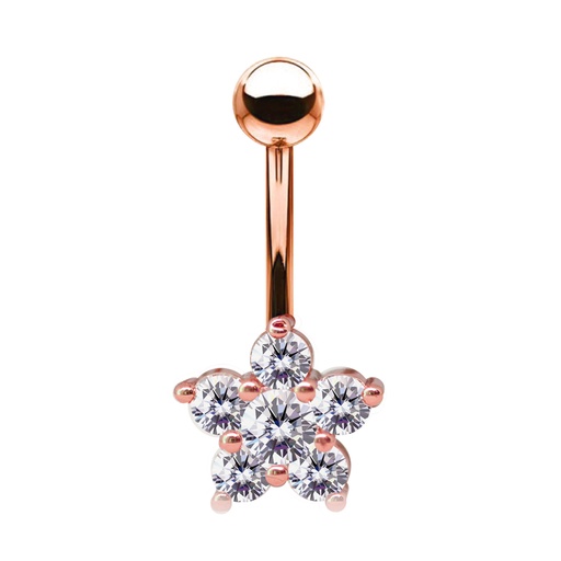 [RGS-BNC355-1.6-10-5] Steel 316L Rose Gold Ti-PVD Coated Belly Button Banana in Fashion Design - CC Crystal Clear -14GA(1.6mm)   
