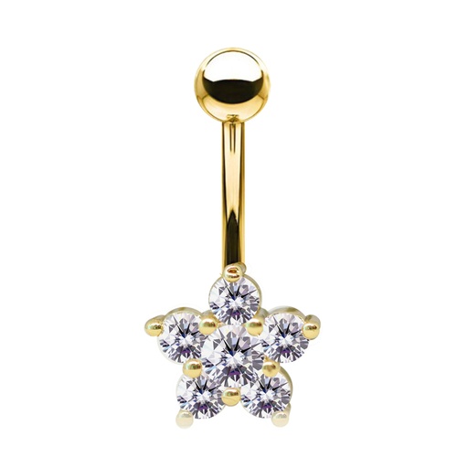 [GDS-BNC355-1.6-10-5] Steel 316L Gold Ti-PVD Coated Belly Button Banana in Fashion Design - CC Crystal Clear -14GA(1.6mm)    