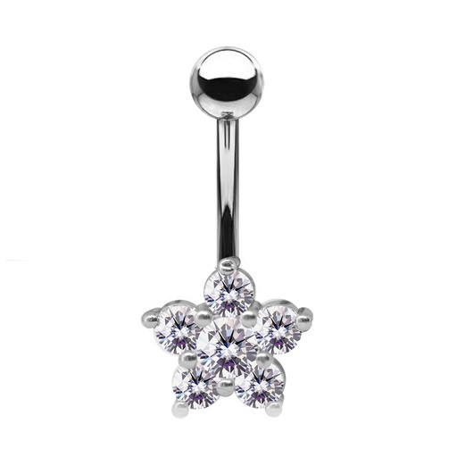 [S-BNC355-1.6-10-5] Steel 316L Belly Button Banana in Fashion Design - CC Crystal Clear  