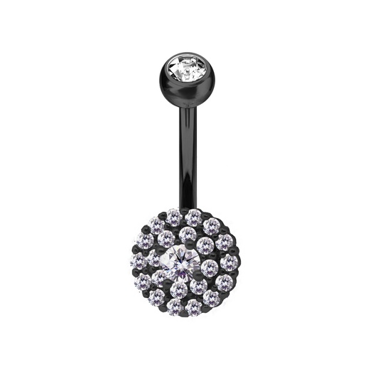 [BKS-BNC323-1.6-10-5S] Steel 316L Black PVD Titanium Coated Belly Button Banana in Fashion Design - CC Crystal Clear -14GA(1.6mm)     