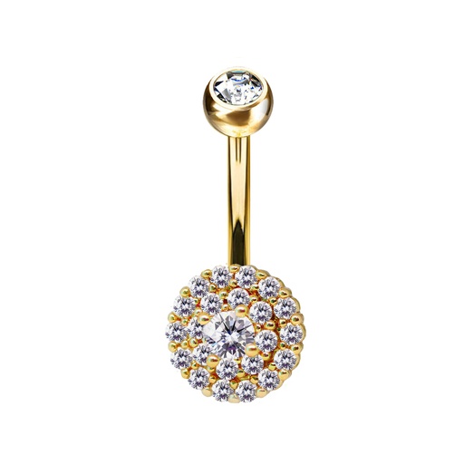 [GDS-BNC323-1.6-10-5S] Steel 316L Gold PVD Titanium Coated Belly Button Banana in Fashion Design - CC Crystal Clear -14GA(1.6mm)     