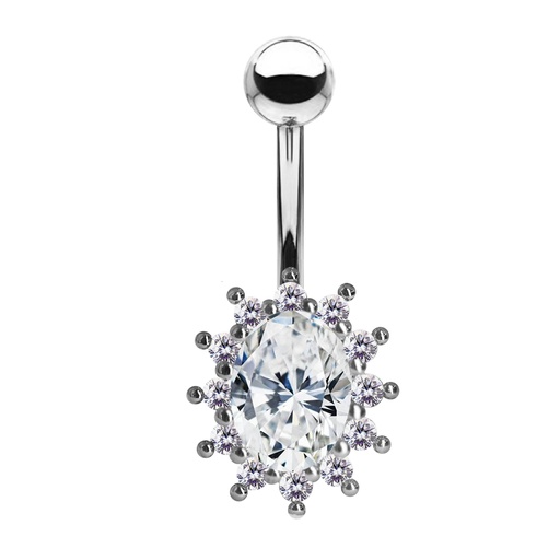 [S-BNC480-1.6-10-5] Steel 316L Belly Button Banana in Fashion Design - CC Crystal Clear -14GA(1.6mm)  
