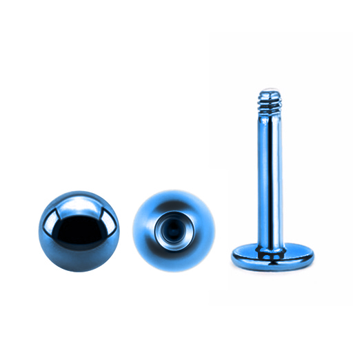[BLT-LAB01-1.6-8-4] Titanium G23 Blue Ti-PVD Coated Labret with Screwball - 14GA(1.6mm) - CCC