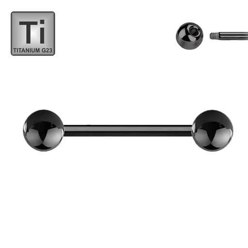 [BKT-SBB01-1.6-14-6/6] Titanium G23 Black Ti-PVD Coated  Barbell with Screwballs -14GA(1.6mm) 