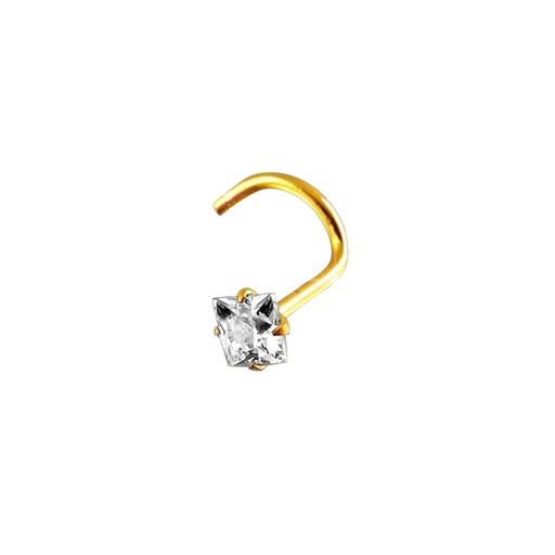 Steel 316L Gold Ti-PVD Coated Nose Spiral with Square Setting Stone - 20GA(0.8mm)