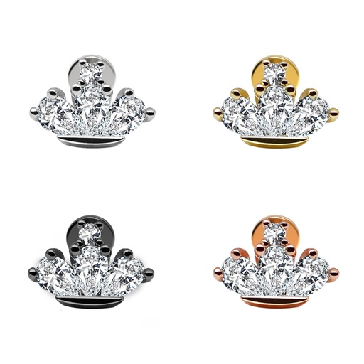 Steel 316L Helix Labret in Crown Design with Crystals - CC-Crystal Clear - 16GA(1.2mm)