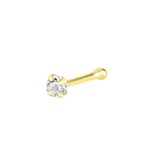 Steel 316L Gold Ti-PVD Coated Nose Pin with Round Stone Setting - 20GA(0.8mm)