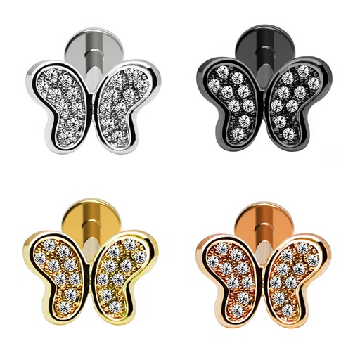 Steel 316L Helix Labret in Butterfly Design with Crystals - CC-Crystal Clear - 16GA(1.2mm) 