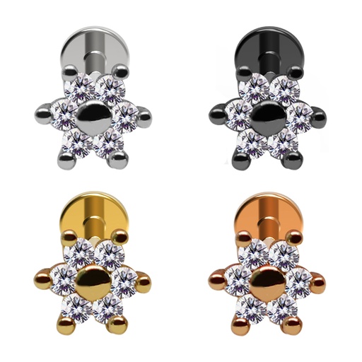 Steel 316L Helix Labret in Flower Design with Crystals - CC-Crystal Clear - 16GA(1.2mm) 