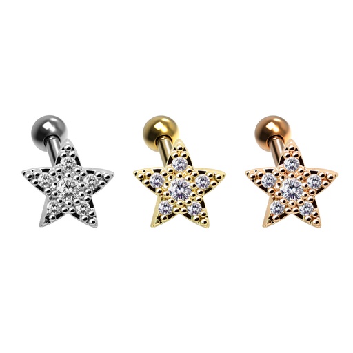 Steel 316L Barbell in Star Design with Crystals - CC Crystal Clear