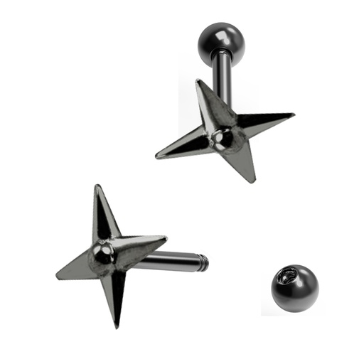 Steel 316L Black Ti-PVD Coated Barbell with Star Design - 14GA(1.6mm)