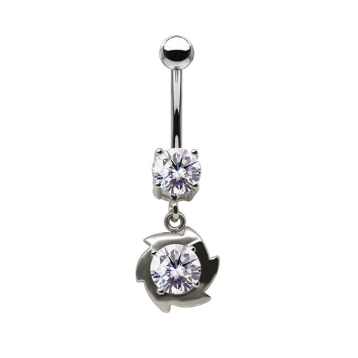 [S-BDC183-1.6-10-5-CC] Steel 316L Belly Button Banana in Fashion Design - CC -Crystal Clear -14GA(1.6mm) 