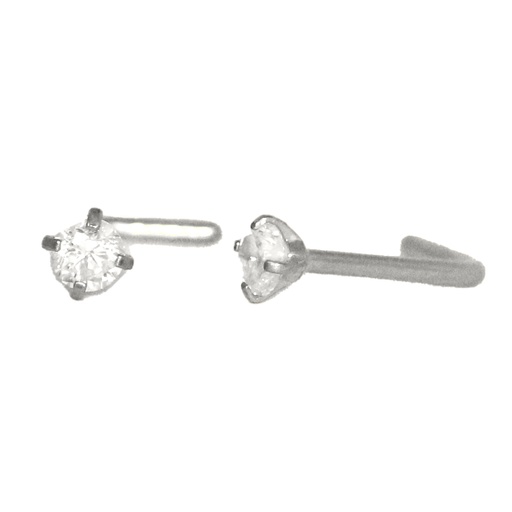 [S-NSD37-0.8-7-2.5-CC] Steel 316L L Shaped Nose Spiral with Round Setting Stone - 20GA(0.8mm) 